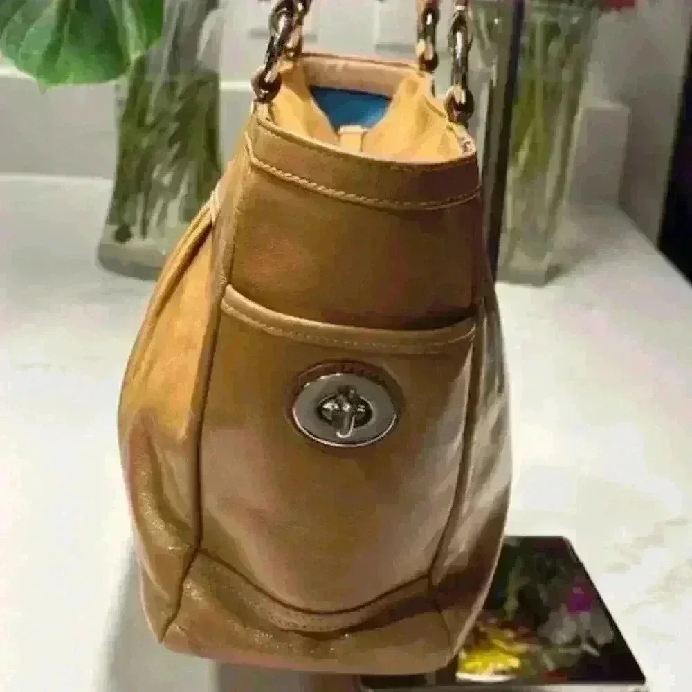 Coach Gallery F13761 Golden Tan Patent Leather Medium Shoulder Bag Turn Locks